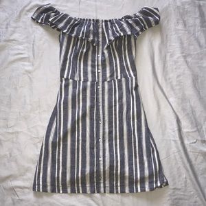 Striped off-the-shoulder button-up sundress